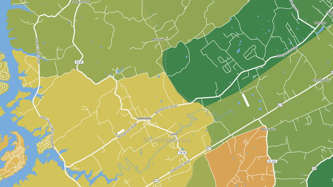 Greenback, TN Map of Burglary Rates