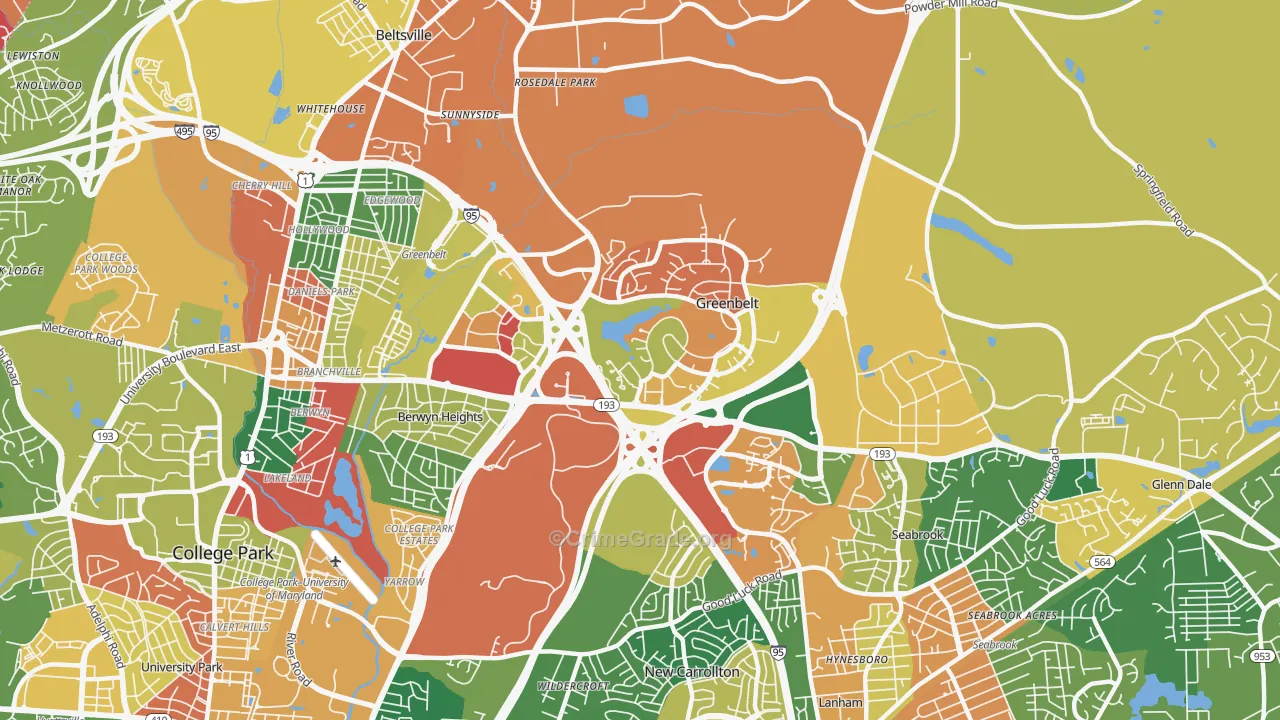Greenbelt, MD Map of Burglary Rates