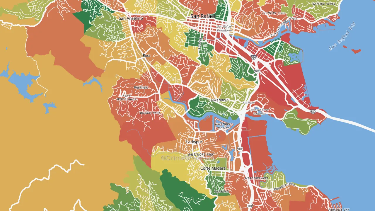Greenbrae, CA Map of Burglary Rates