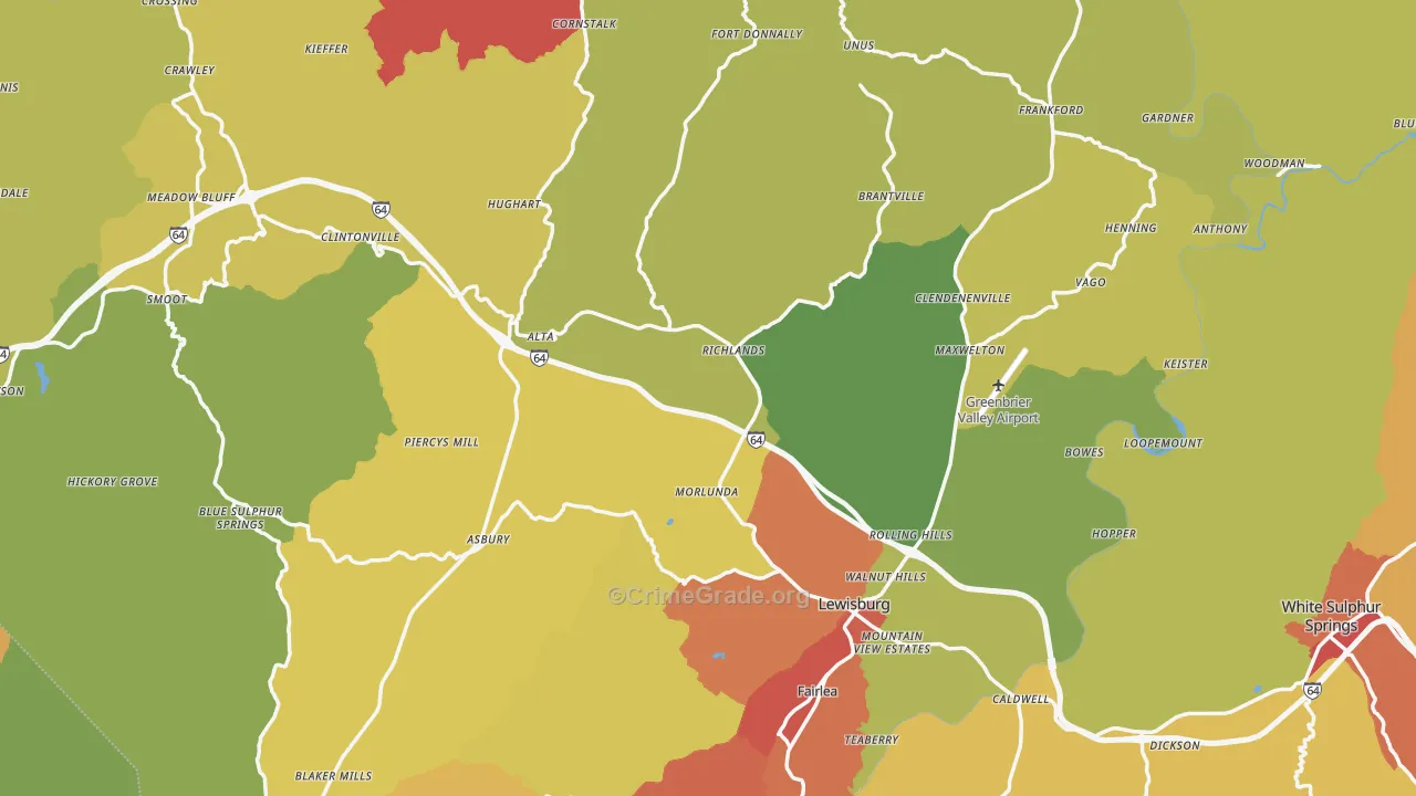 Greenbrier County, WV Map of Burglary Rates