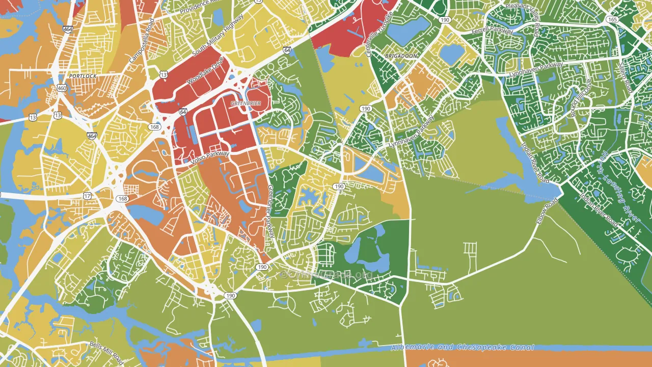 Greenbrier East, Chesapeake, VA Map of Burglary Rates