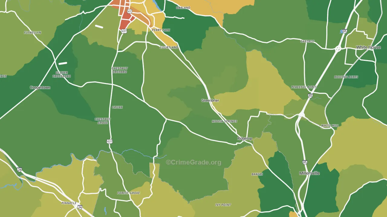 Greenbrier, TN Map of Burglary Rates