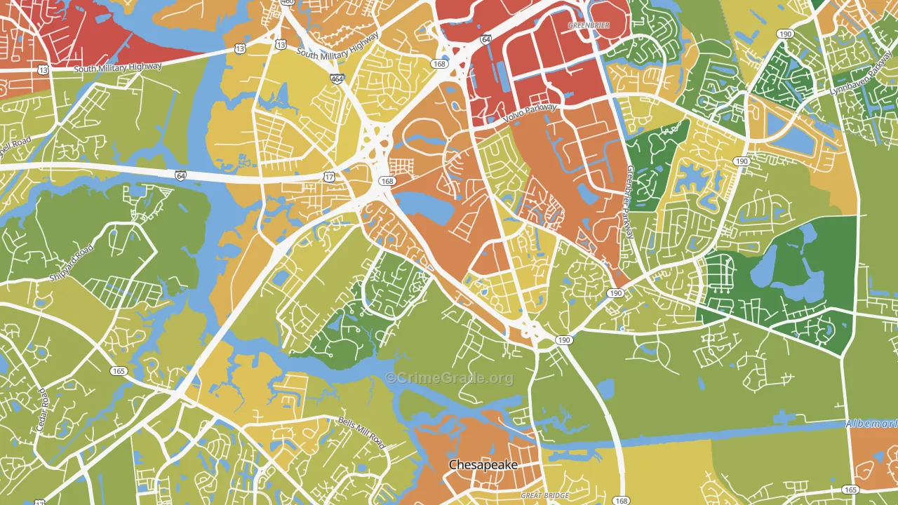 Greenbrier West, Chesapeake, VA Map of Burglary Rates