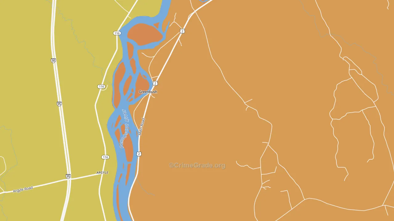 Greenbush, ME Map of Burglary Rates