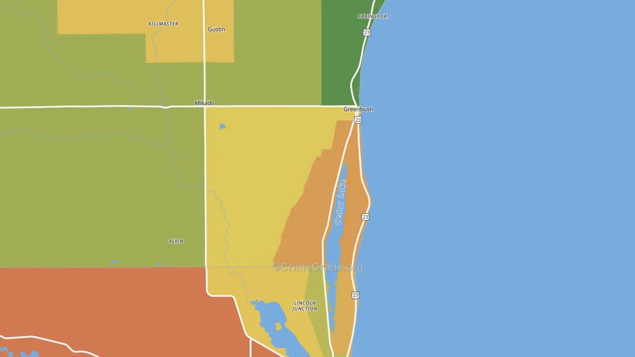 Greenbush, MI Map of Burglary Rates