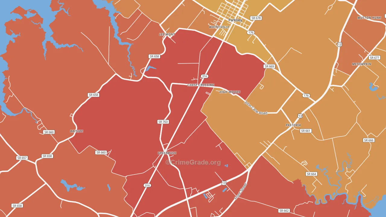 Greenbush, VA Map of Burglary Rates