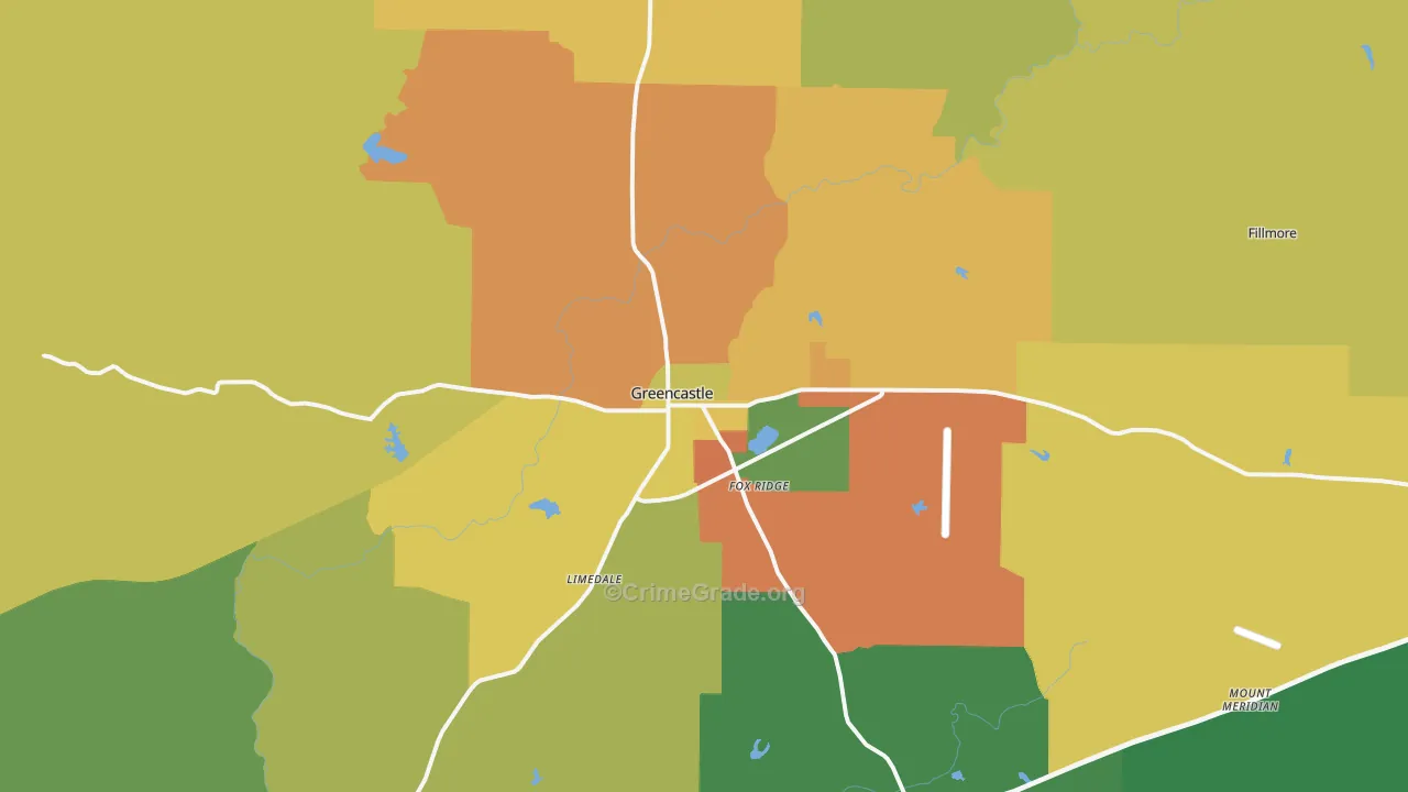 Greencastle, IN Map of Burglary Rates