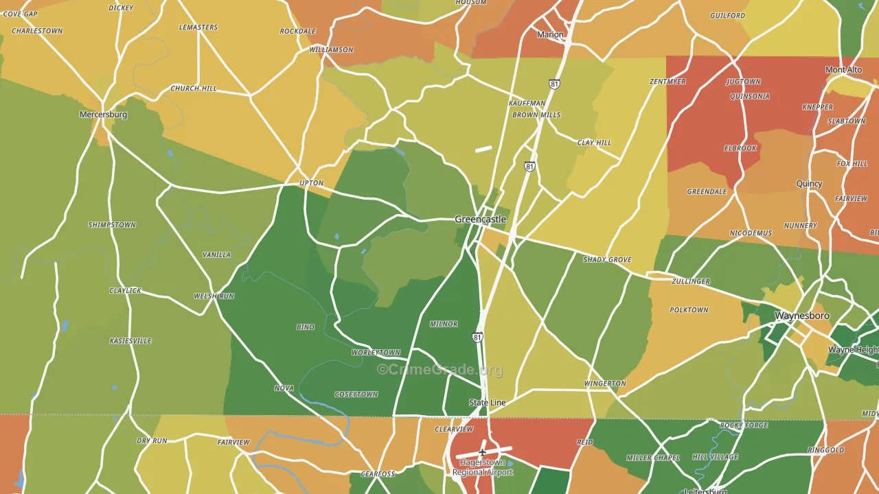 Greencastle, PA Map of Burglary Rates