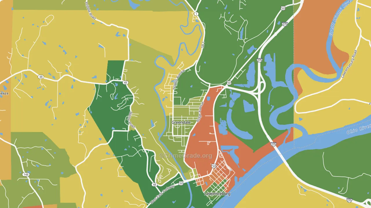 Greendale, IN Map of Burglary Rates