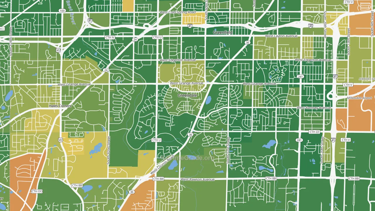 Greendale, WI Map of Burglary Rates
