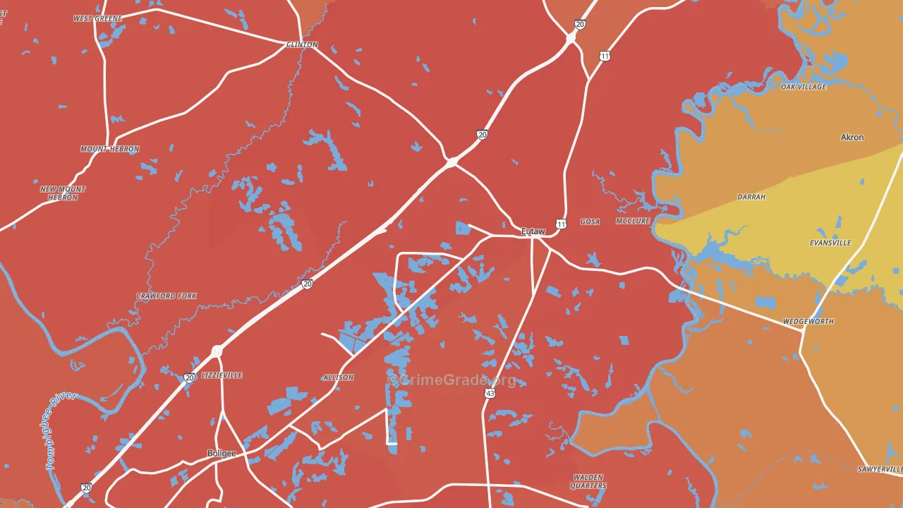 Greene County, AL Map of Burglary Rates