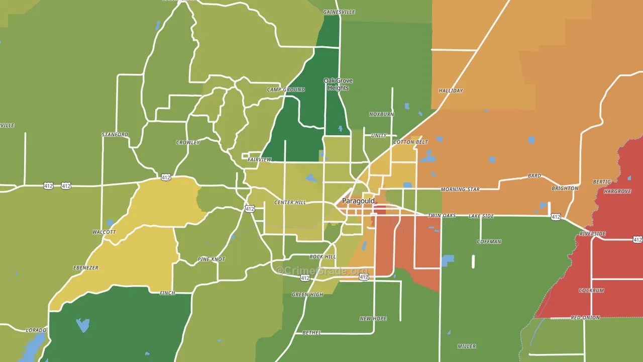 Greene County, AR Map of Burglary Rates