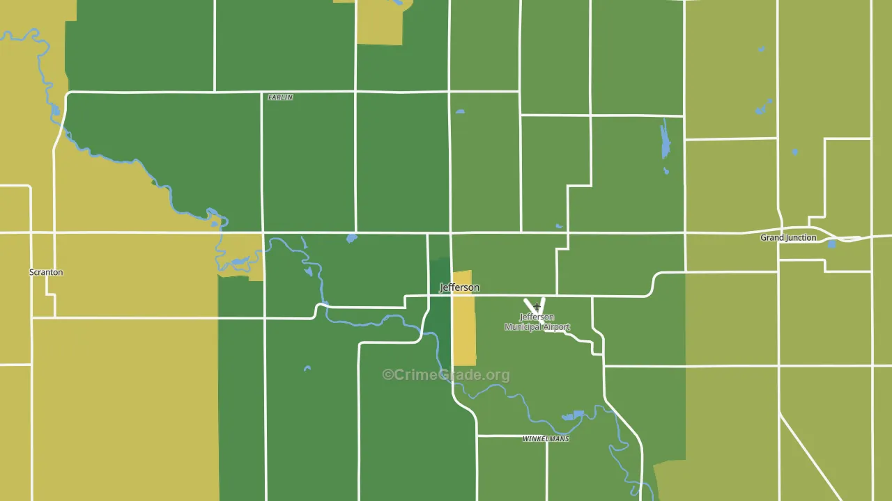 Greene County, IA Map of Burglary Rates