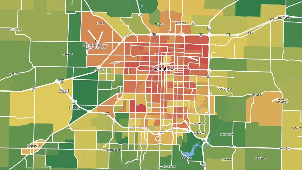 Greene County, MO Map of Burglary Rates