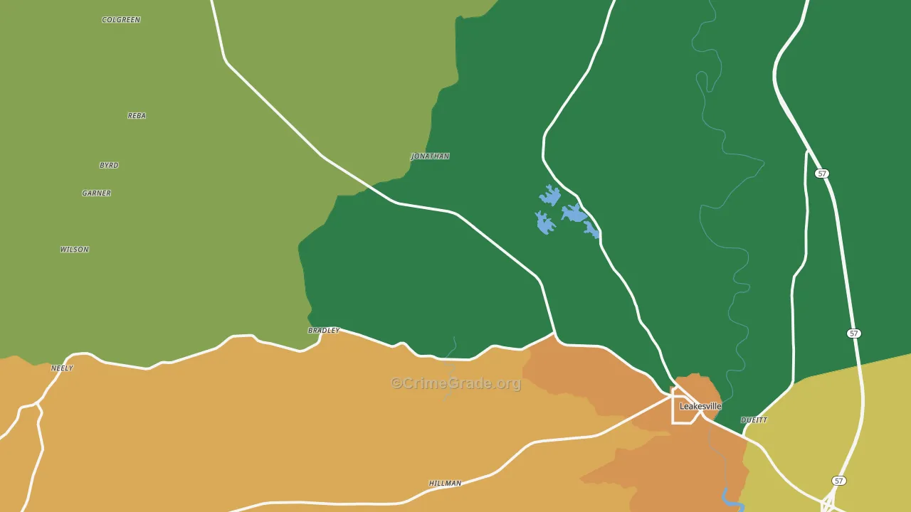 Greene County, MS Map of Burglary Rates