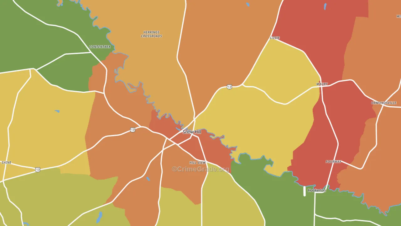 Greene County, NC Map of Burglary Rates