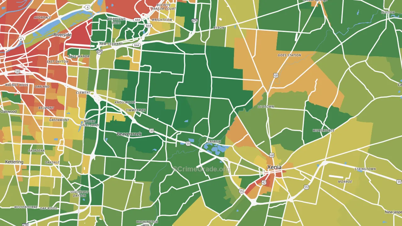 Greene County, OH Map of Burglary Rates