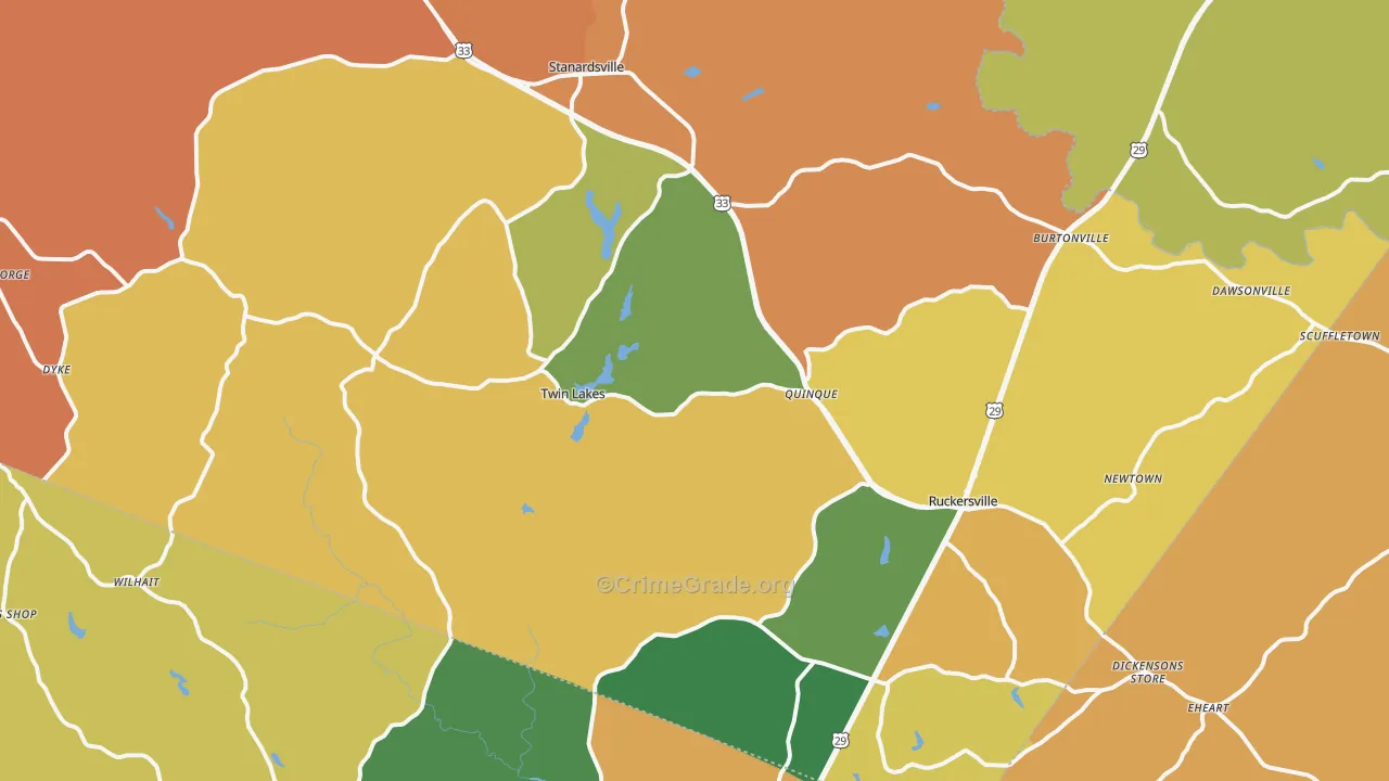 Greene County, VA Map of Burglary Rates