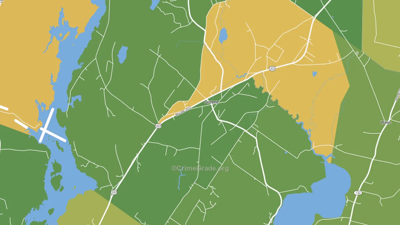 Greene, ME Map of Burglary Rates