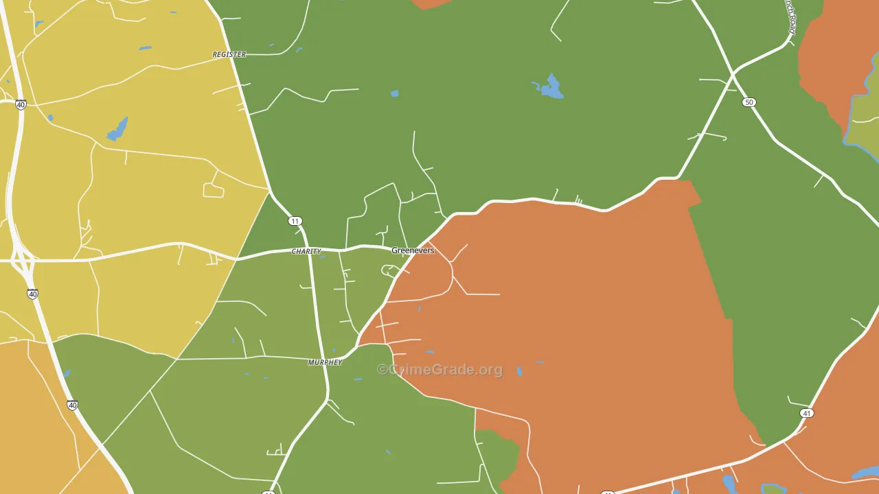 Greenevers, NC Map of Burglary Rates