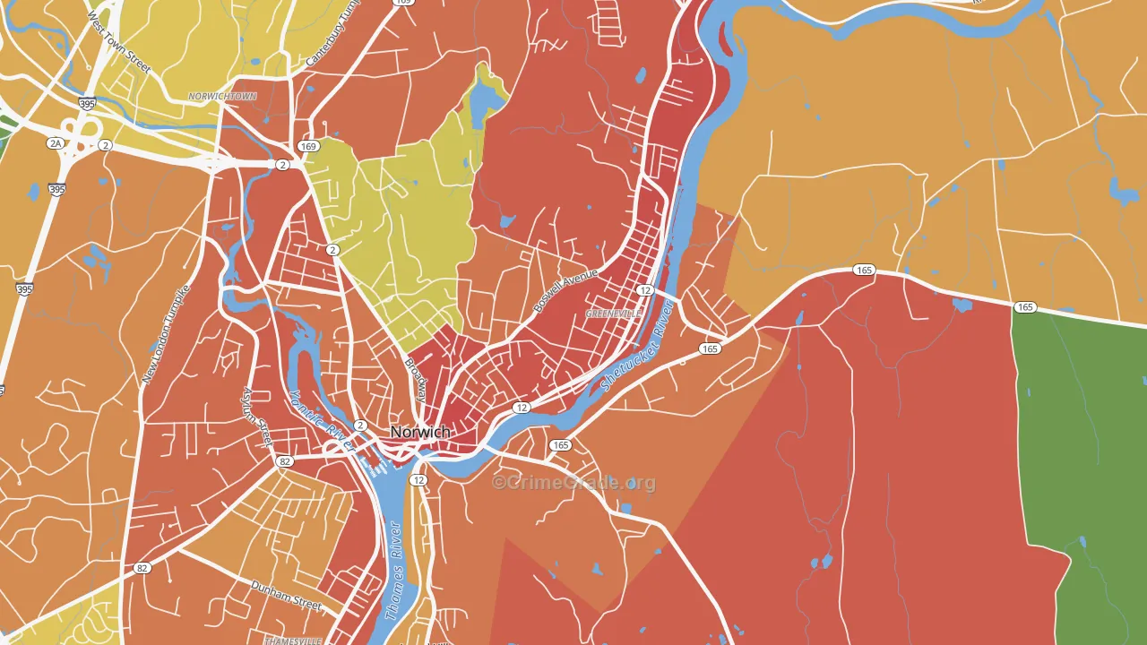 Greeneville Historic District, Norwich, CT Map of Burglary Rates