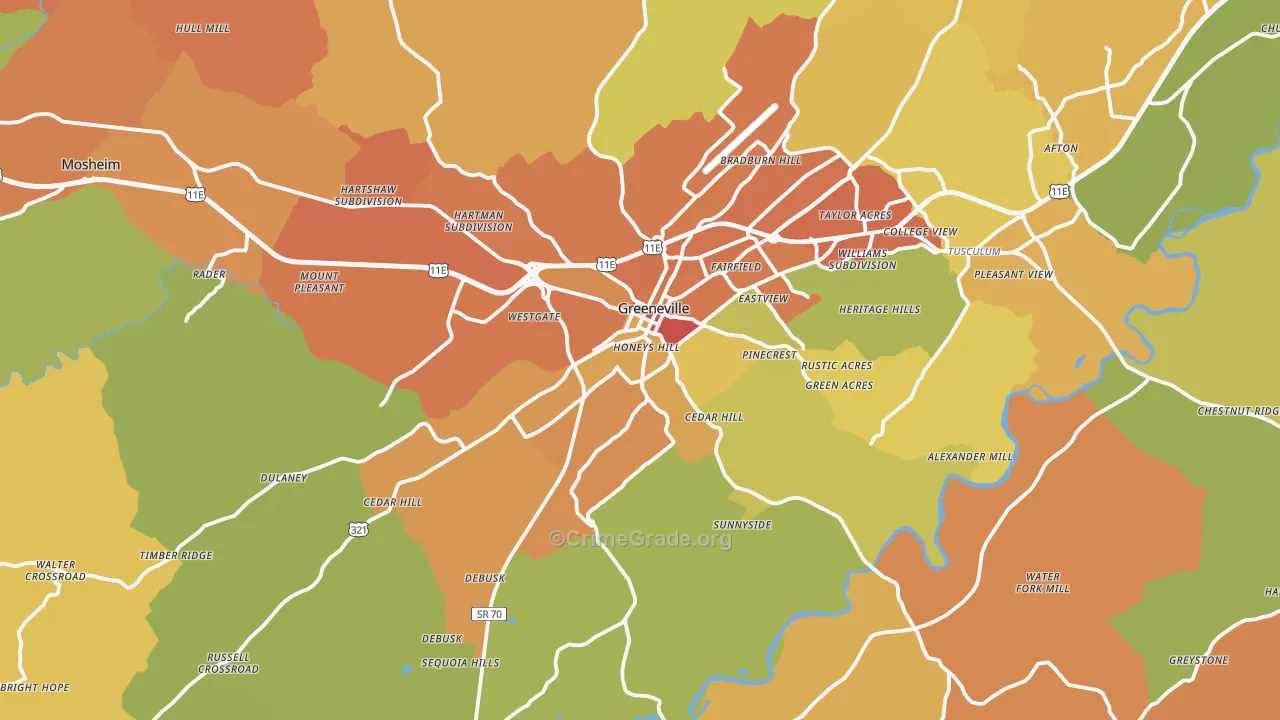 Greeneville, TN Map of Burglary Rates