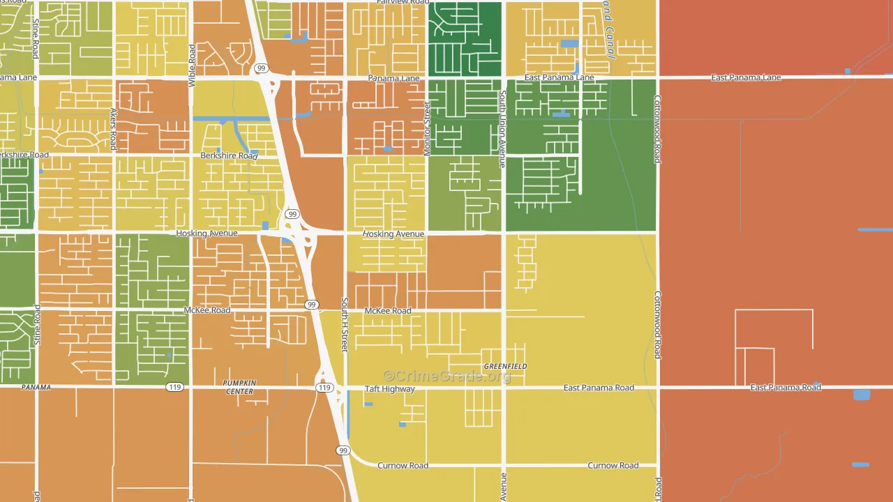 Greenfield, Bakersfield, CA Map of Burglary Rates