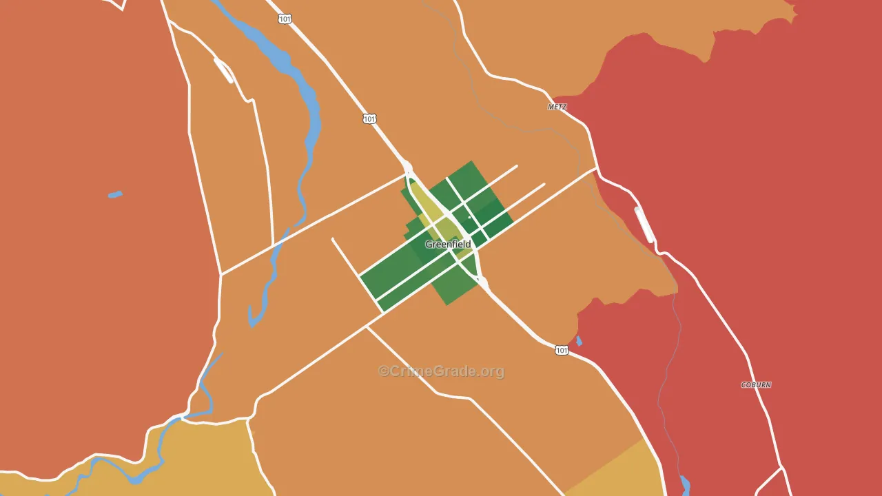 Greenfield, CA Map of Burglary Rates