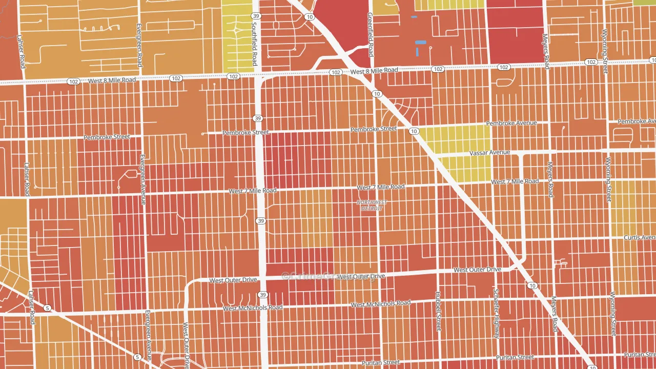 Greenfield, Detroit, MI Map of Burglary Rates