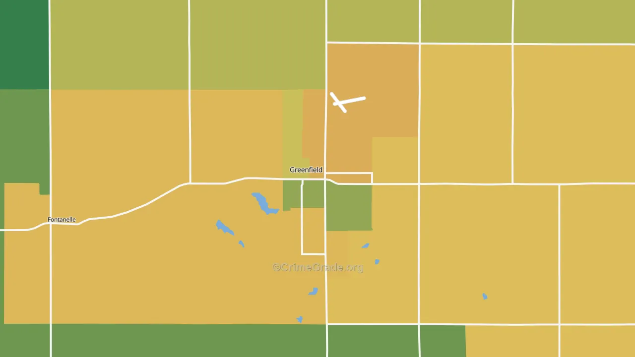 Greenfield, IA Map of Burglary Rates