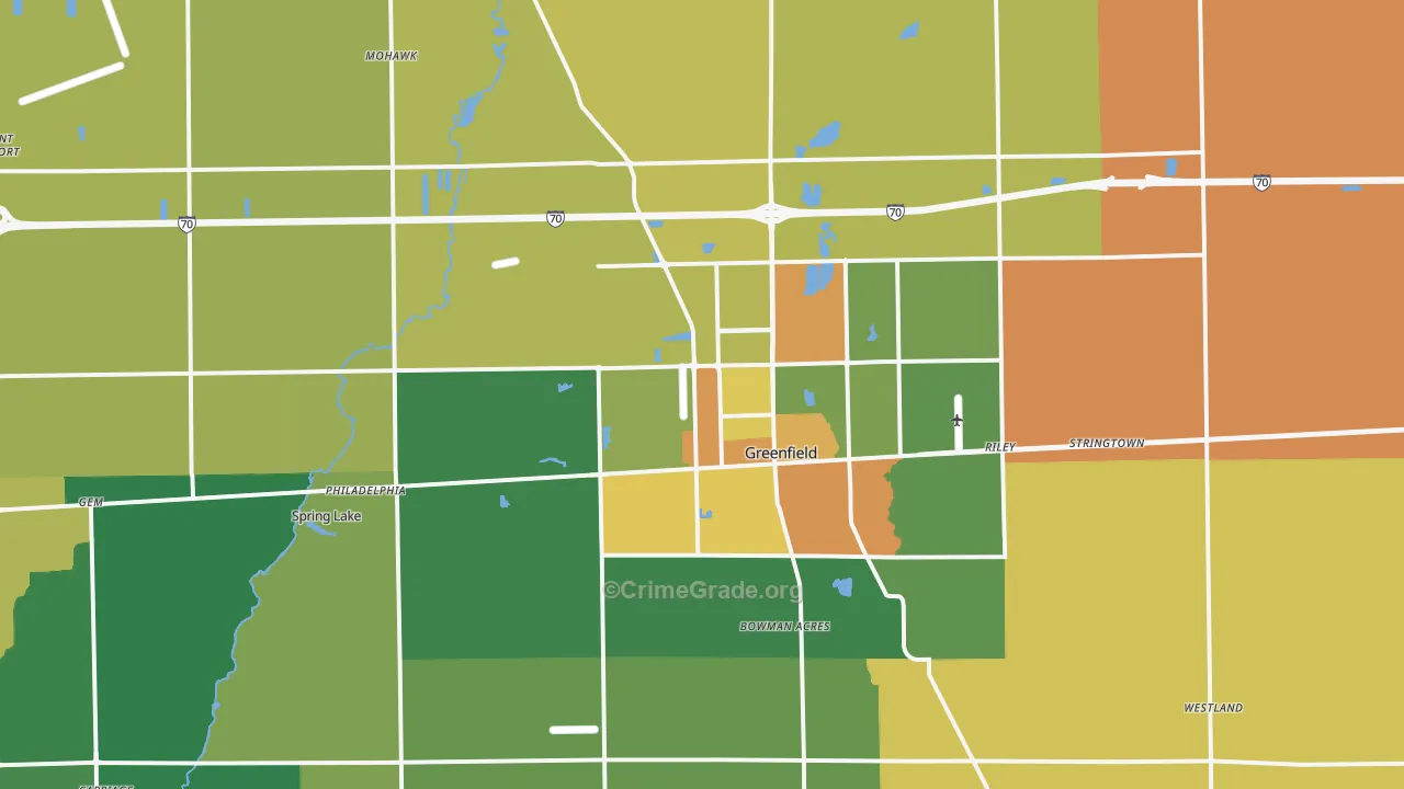 Greenfield, IN Map of Burglary Rates