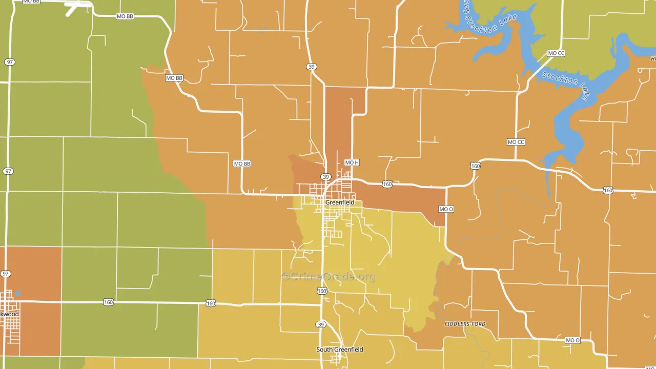Greenfield, MO Map of Burglary Rates
