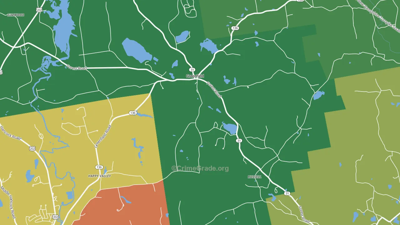 Greenfield, NH Map of Burglary Rates