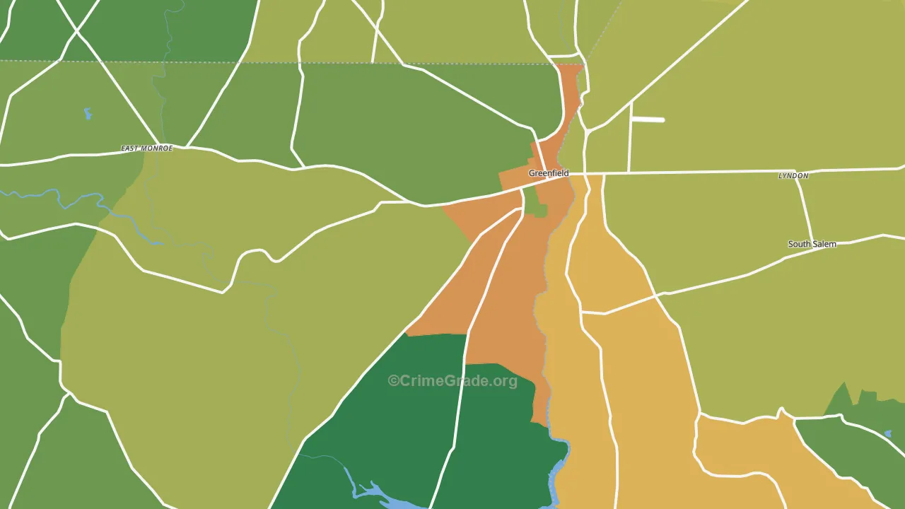 Greenfield, OH Map of Burglary Rates