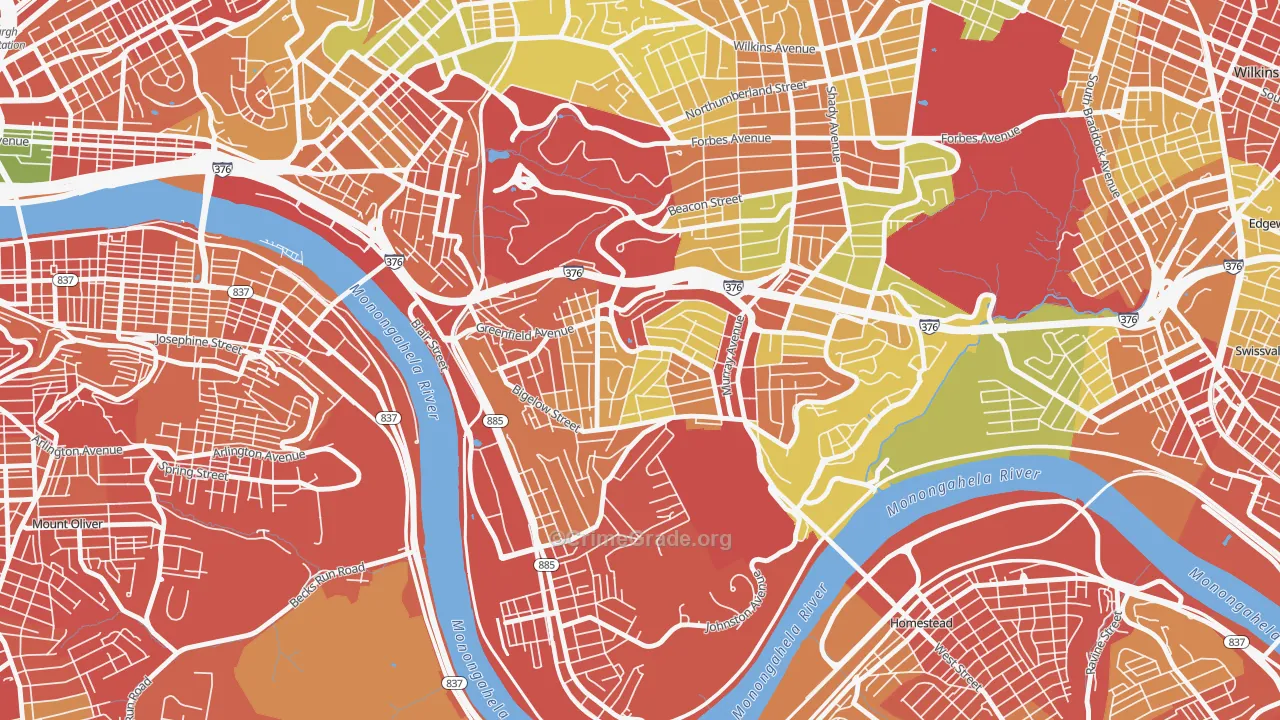 Greenfield, Pittsburgh, PA Map of Burglary Rates