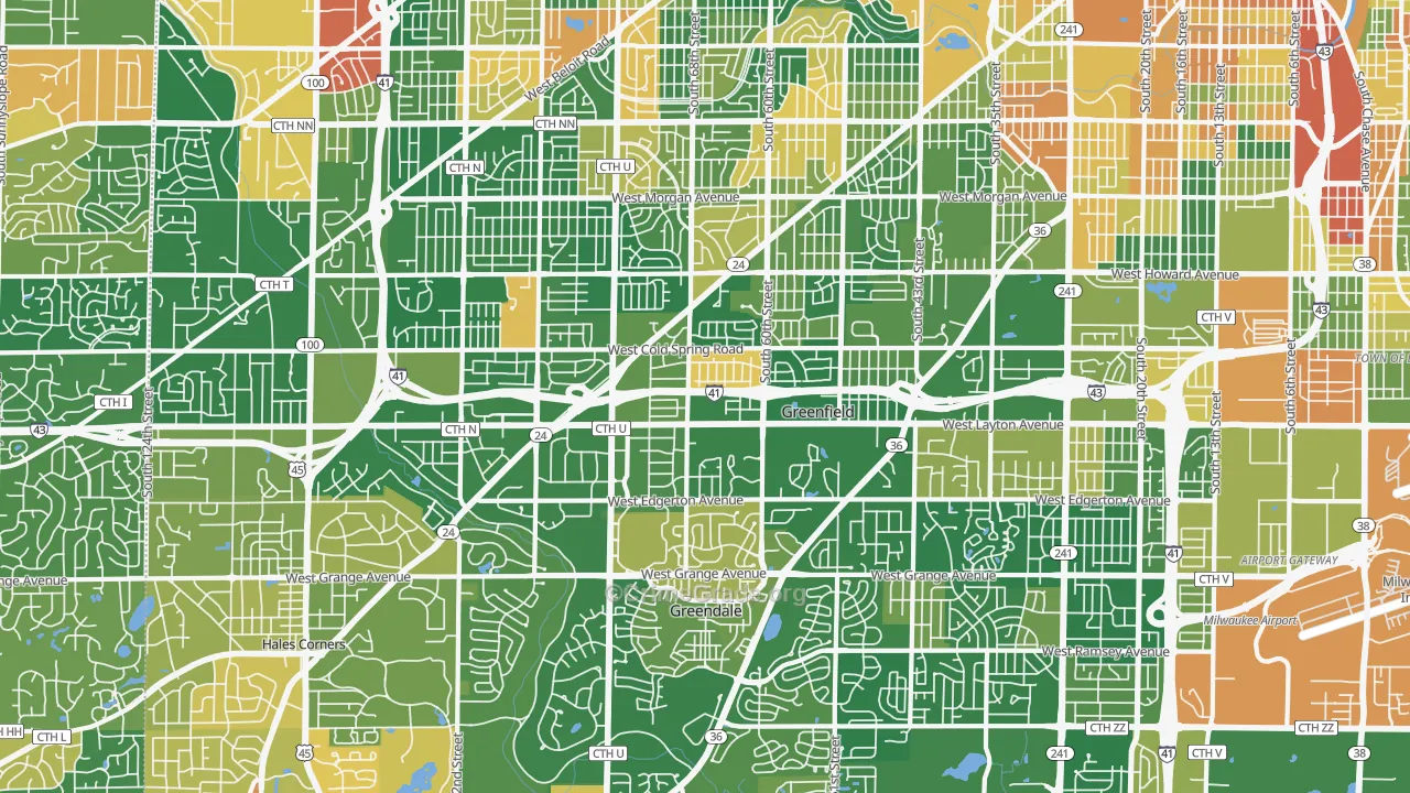 Greenfield, WI Map of Burglary Rates
