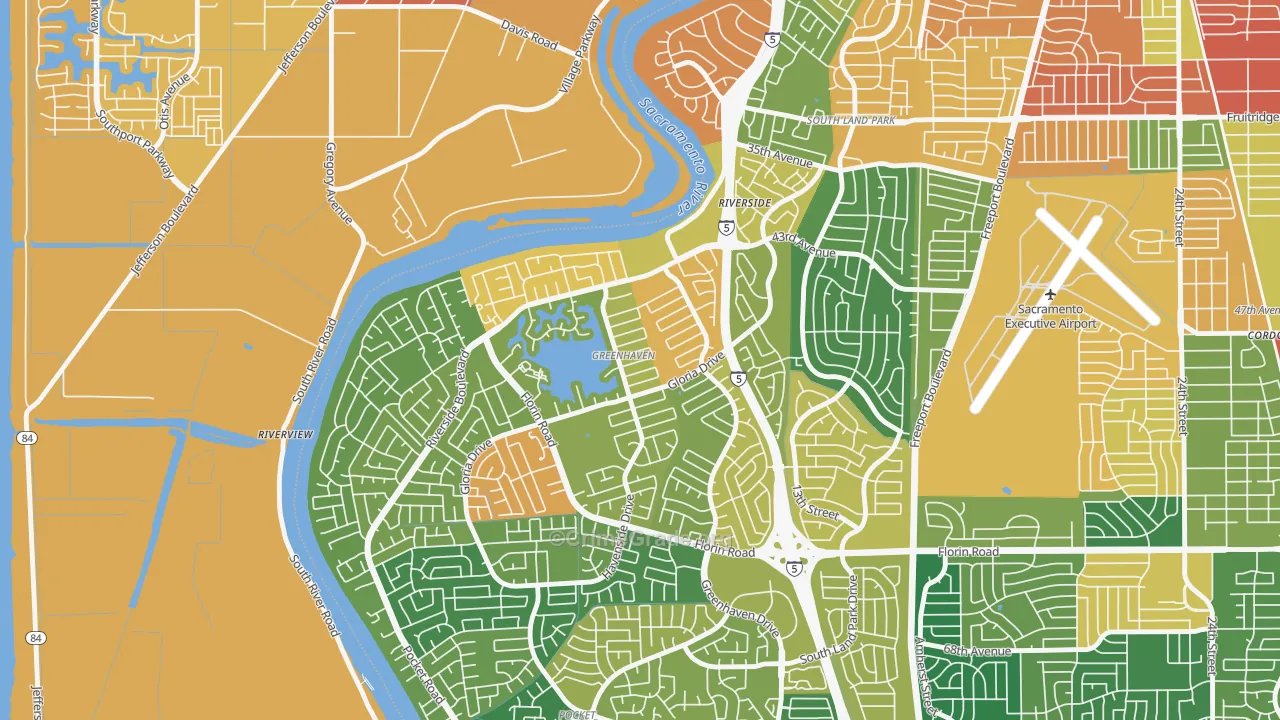 Greenhaven, Sacramento, CA Map of Burglary Rates