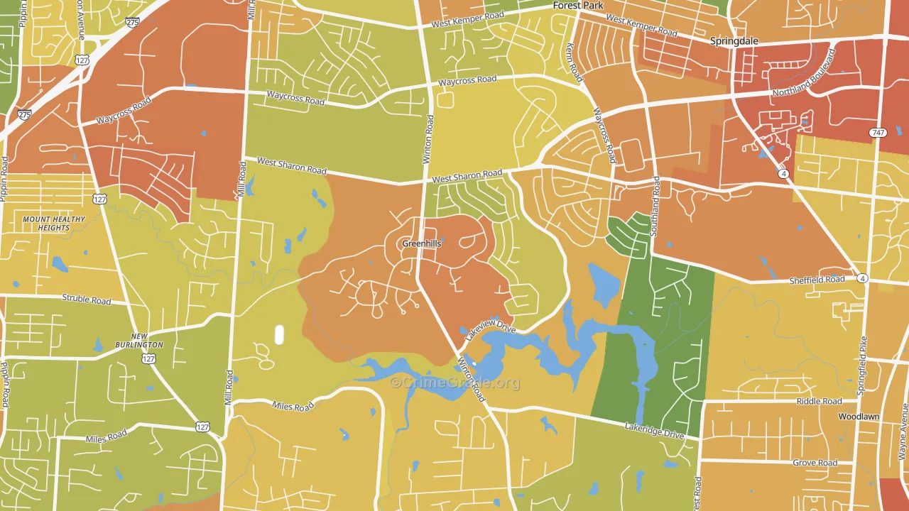 Greenhills, OH Map of Burglary Rates