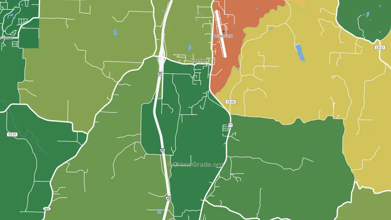 Greenland, AR Map of Burglary Rates