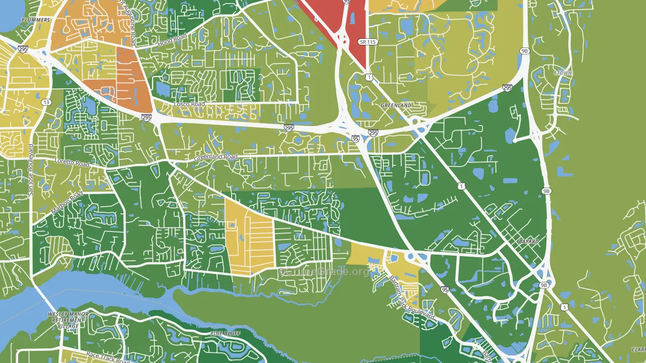 Greenland, Jacksonville, FL Map of Burglary Rates