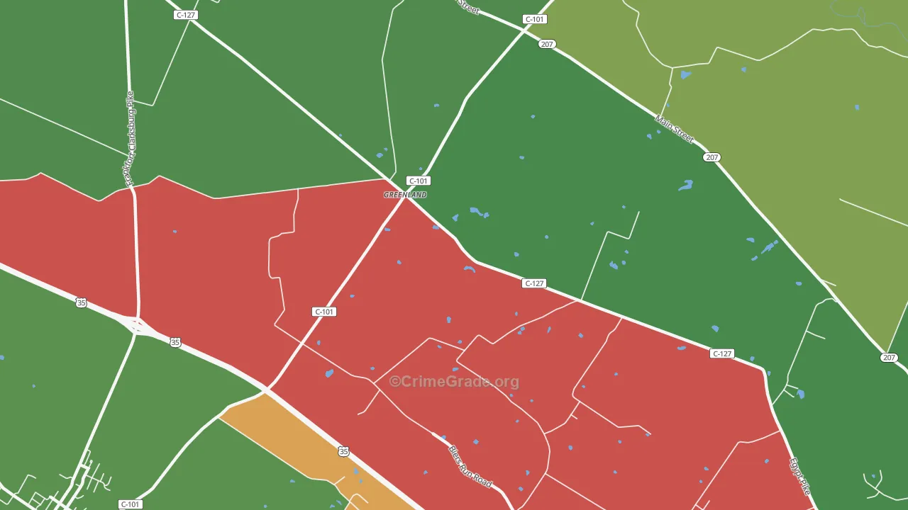 Greenland, OH Map of Burglary Rates