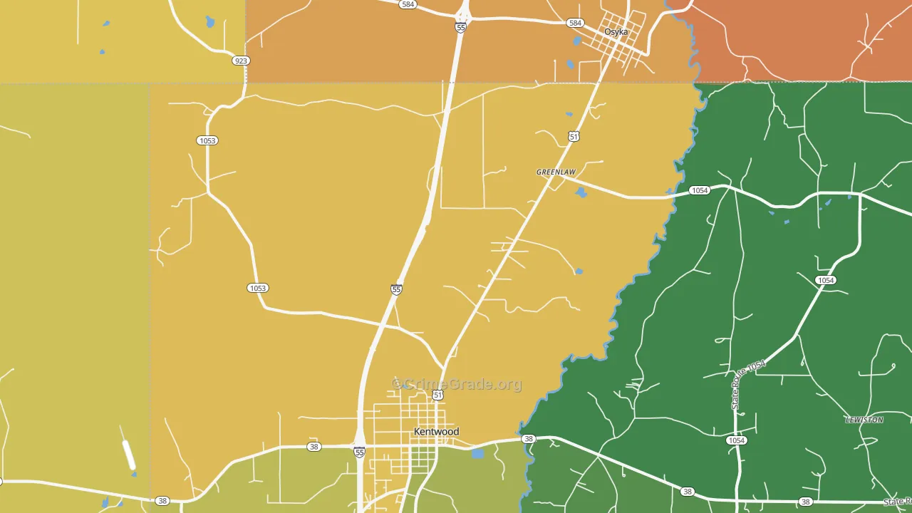 Greenlaw, LA Map of Burglary Rates
