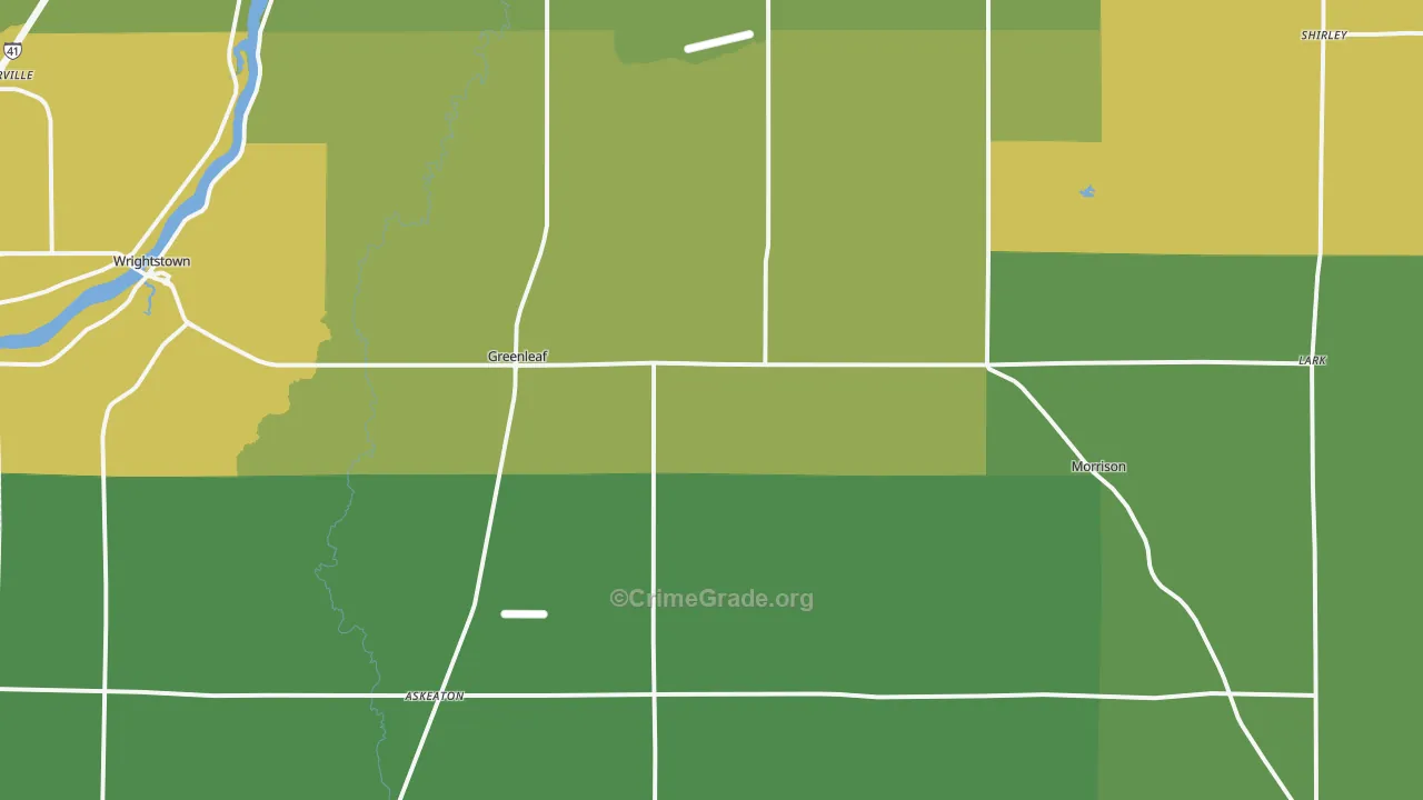 Greenleaf, WI Map of Burglary Rates