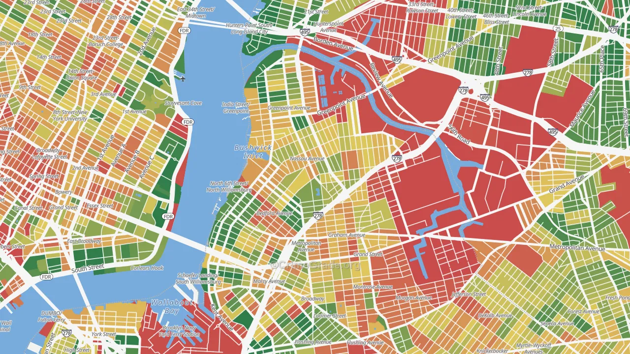 Greenpoint, Brooklyn, NY Map of Burglary Rates