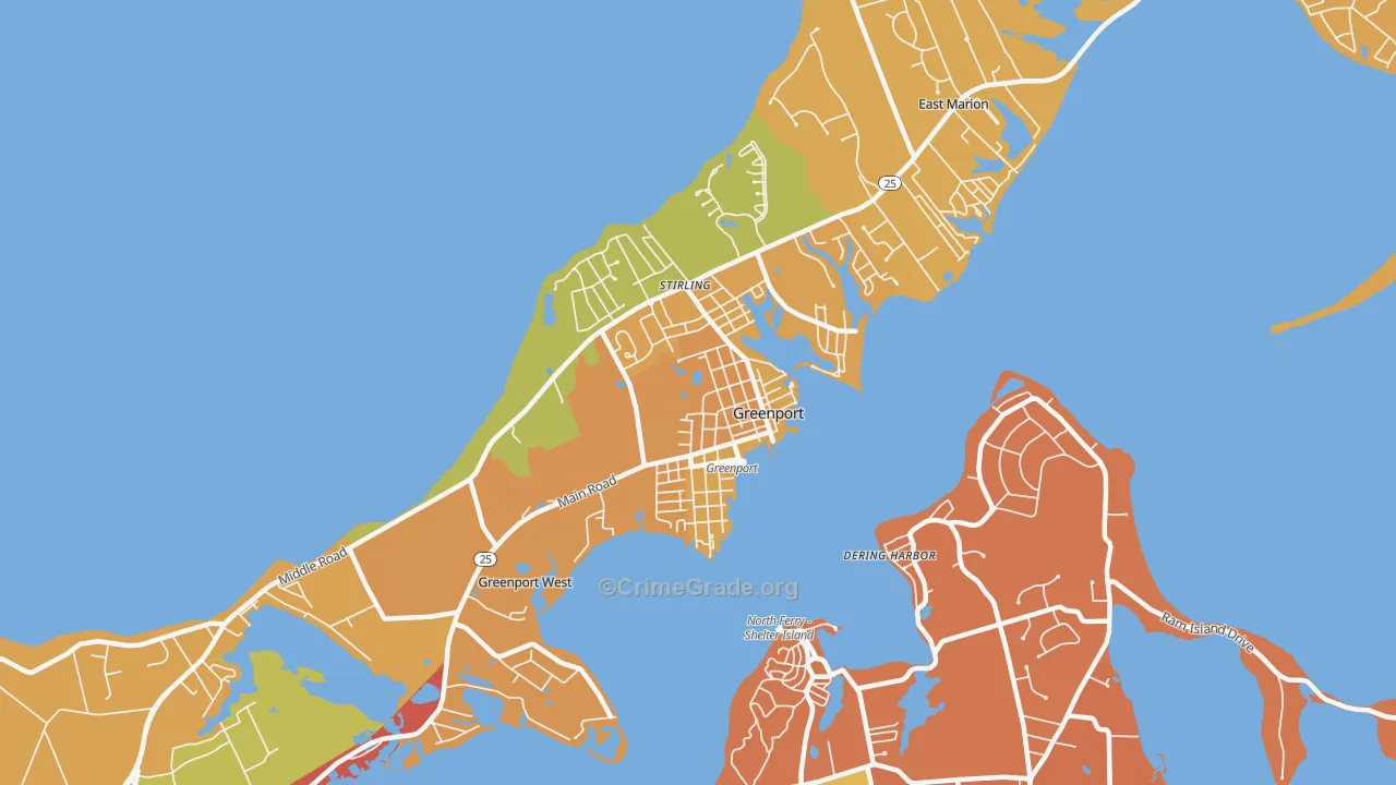 Greenport, NY Map of Burglary Rates
