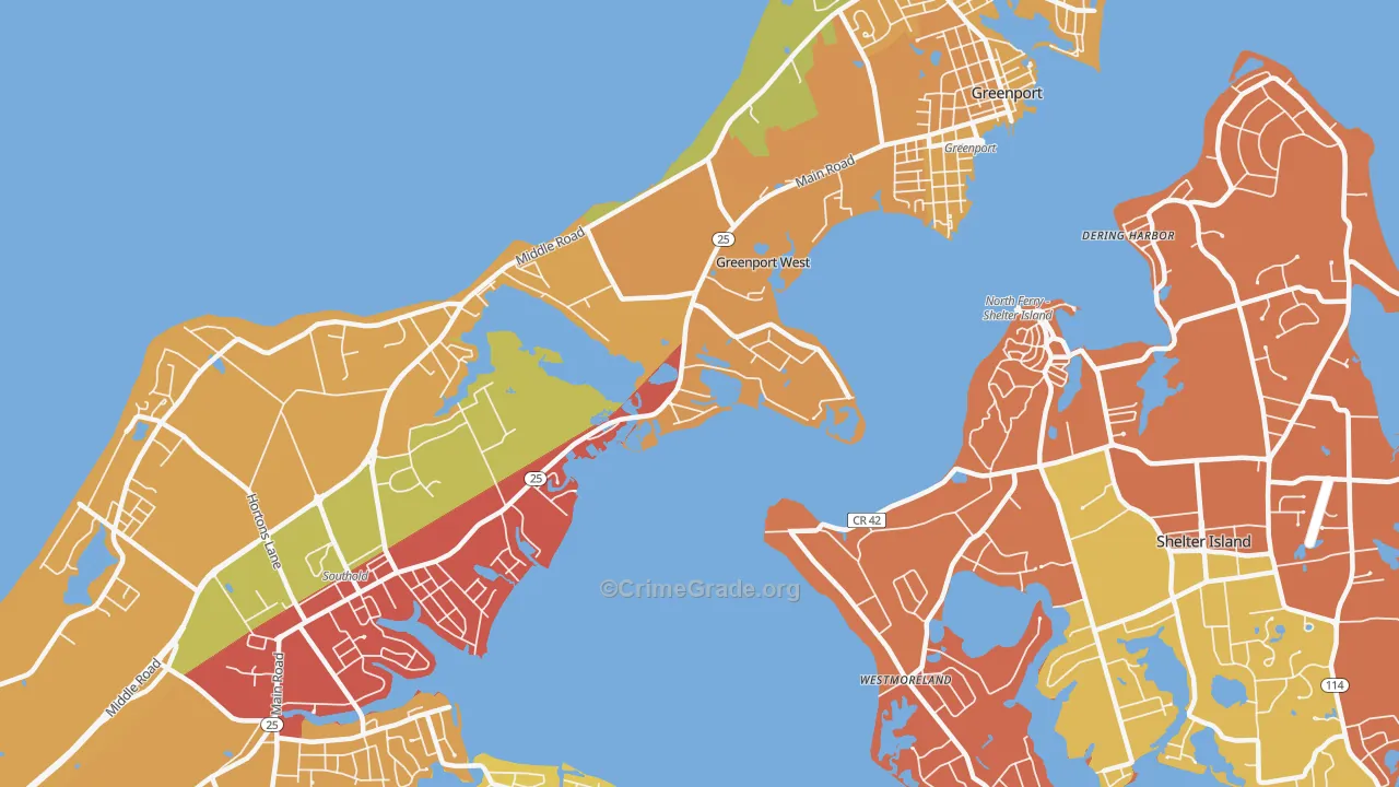 Greenport West, NY Map of Burglary Rates