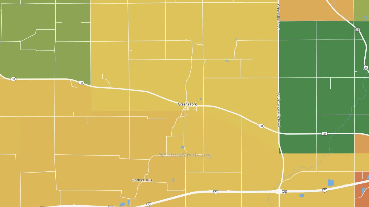 Greens Fork, IN Map of Burglary Rates
