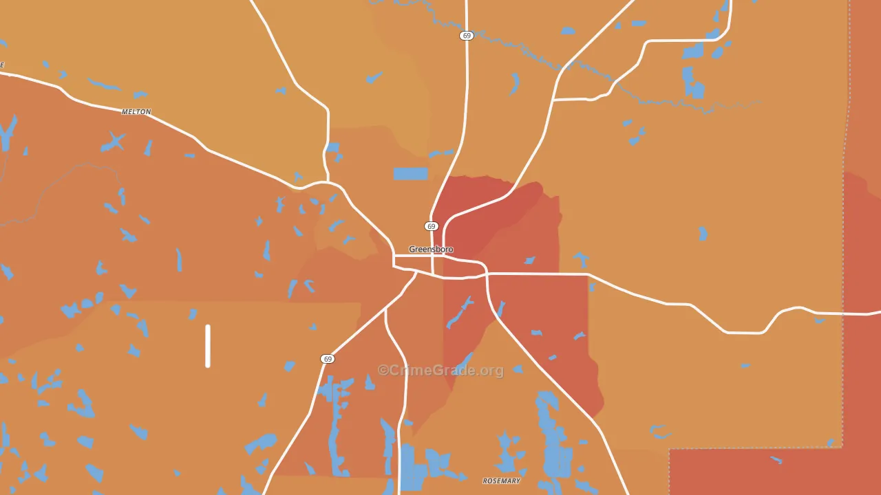 Greensboro, AL Map of Burglary Rates