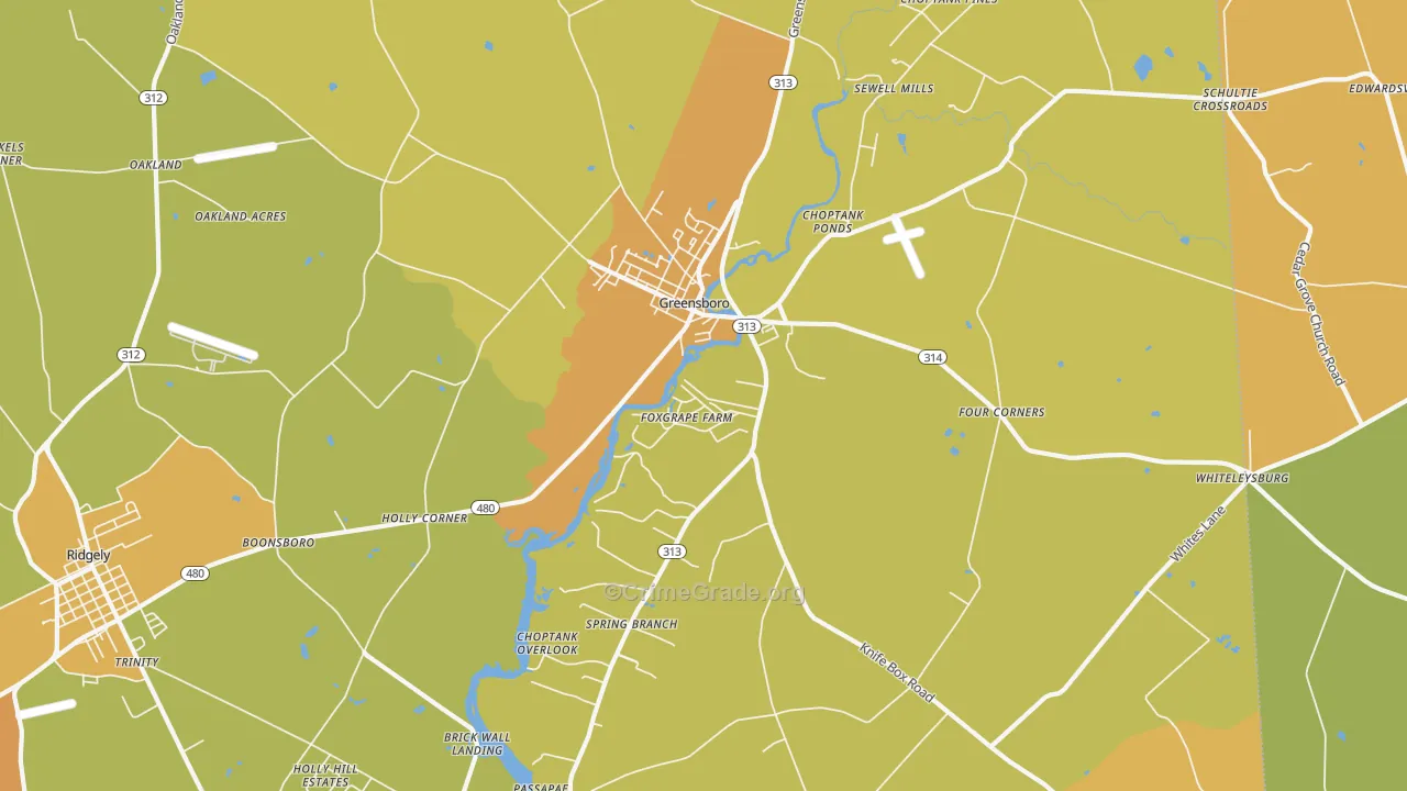 Greensboro, MD Map of Burglary Rates
