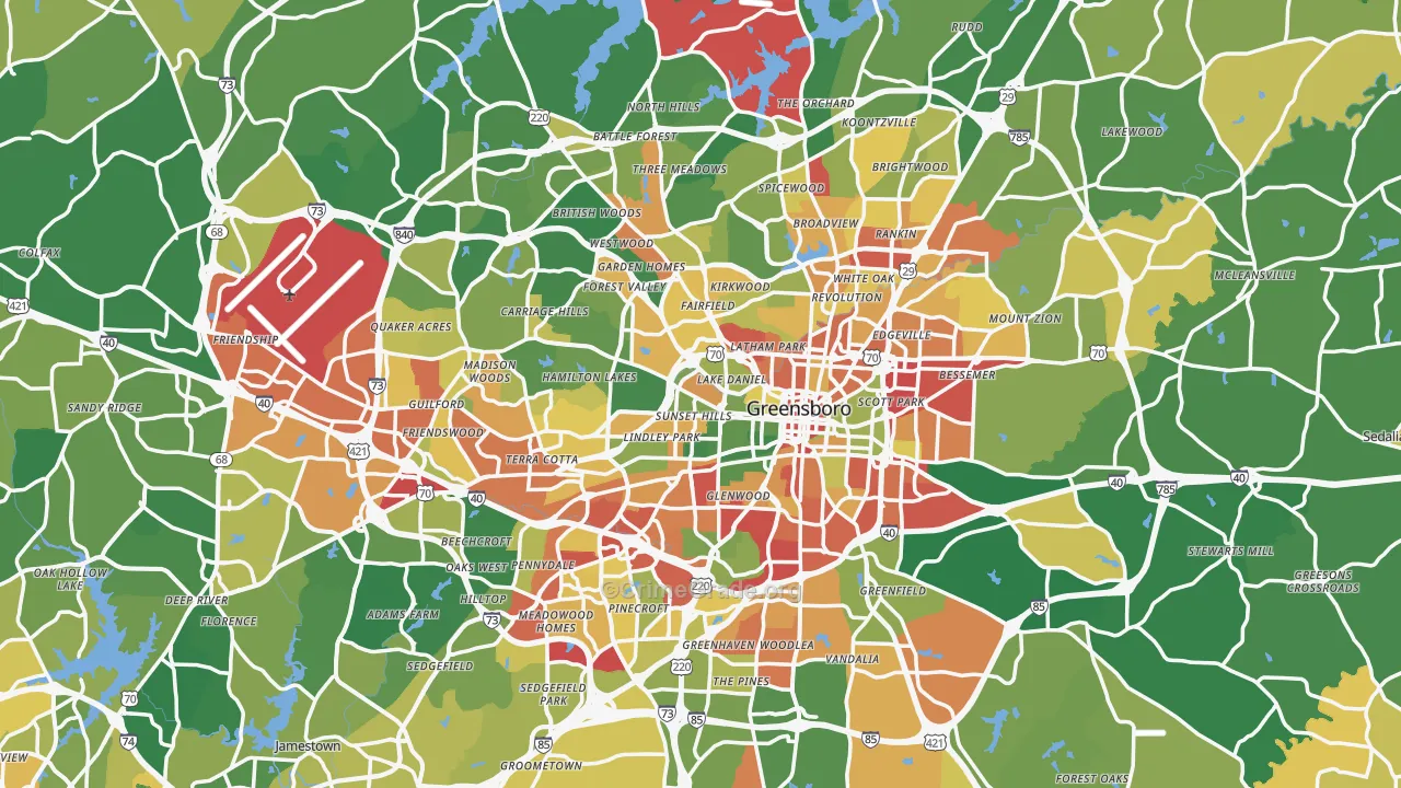 Greensboro, NC Map of Burglary Rates